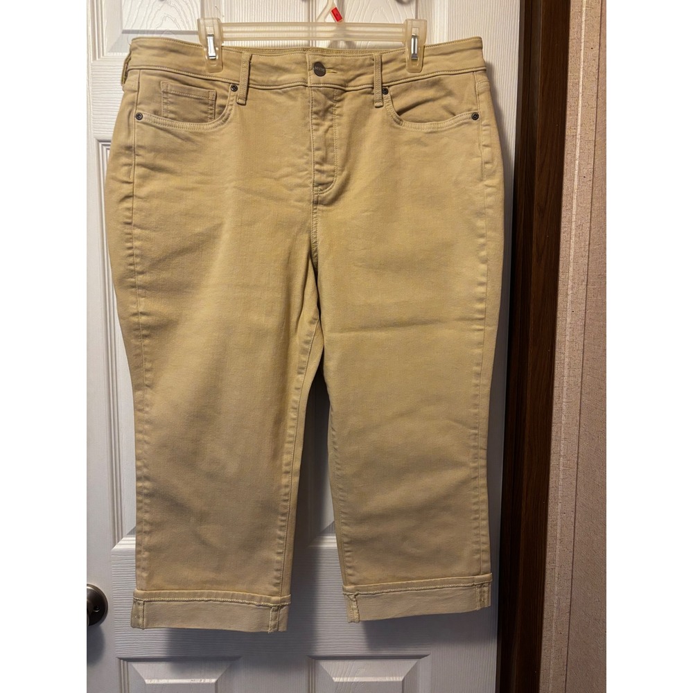 NYDJ Marilyn Straight Crop Jeans Tan Khaki Cool Embrace Lift Tuck 16